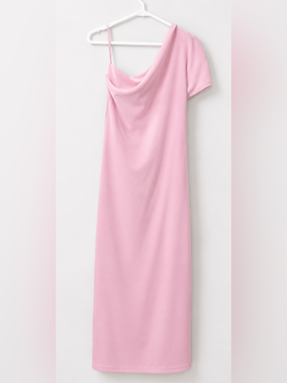 Zara Women’s Pink One Shoulder Rib Knit Midi Dress Size Large Bodycon Stretch - Picture 3 of 4